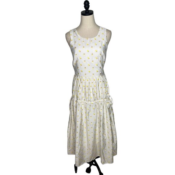 NEW! Stine Goya M Tulula Embroidered Daisy Midi Dress Open Back White Yellow - Picture 2 of 12